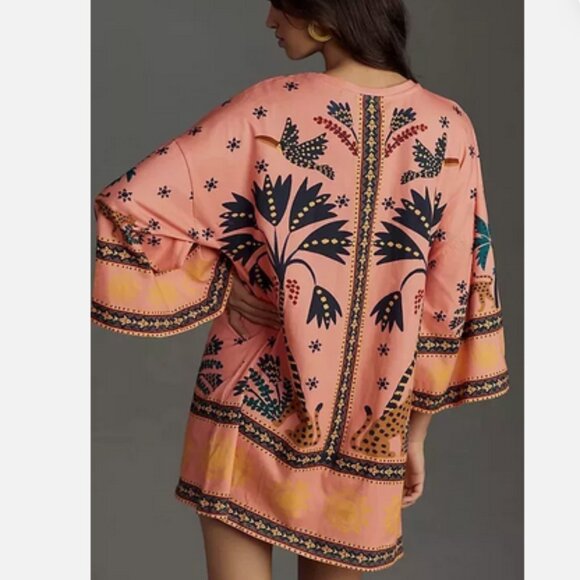 NWT Farm Rio Anthropologie XL Printed Shift Mini Dress Tunic Bell Flare Sleeves - Picture 4 of 4